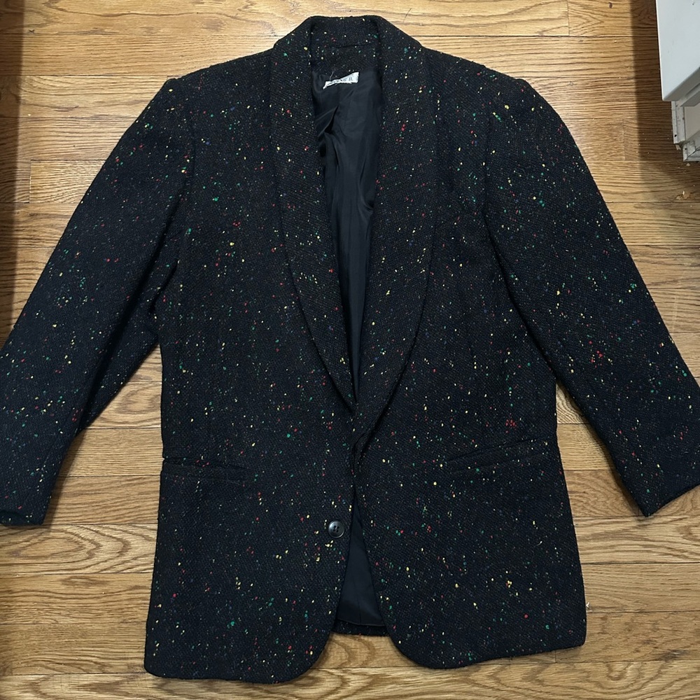 Vintage 80’s black single breasted blazer with rainbow accents.